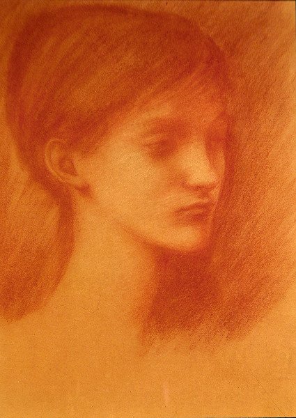 Punapää / Tytön muotokuva (liitu paperille) tekijältä Edward Coley Burne Jones
