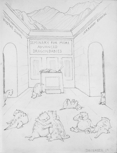 Seminaari lohikäärmeille (kynä paperille) tekijältä Edward Coley Burne Jones