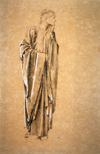 Tutkimus Danaelle, n. 1885 (mustavalkoinen liitu ruskealla paperilla) tekijältä Edward Coley Burne Jones