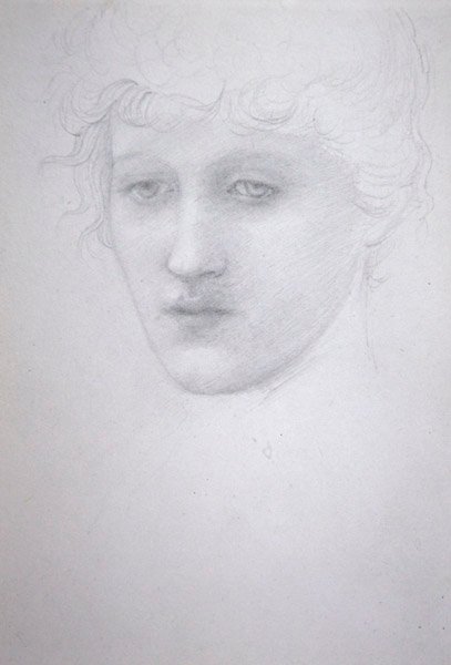 Tutkimus tytön päästä - Bessie Keane, n. 1896 (kynä paperille) tekijältä Edward Coley Burne Jones