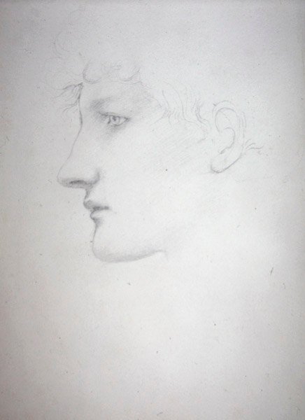 Päätutkimus - Bessie Keane, n. 1893 (kynä paperilla) tekijältä Edward Coley Burne Jones