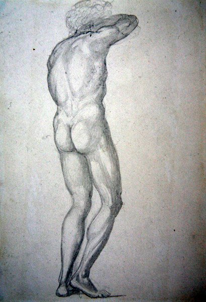 Tutkimus seisovasta alastonkuvasta, n. 1873 (kynä paperille) tekijältä Edward Coley Burne Jones