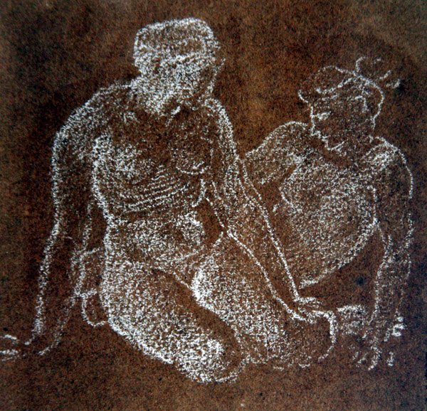 Tutkimus kahdesta istuvasta naisesta (valkoinen liitu paperille) tekijältä Edward Coley Burne Jones