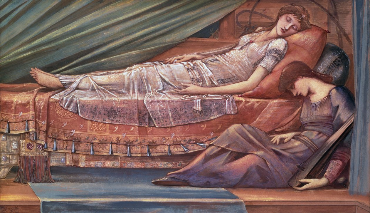Nukkuva prinsessa (öljy kankaalle) tekijältä Edward Coley Burne Jones