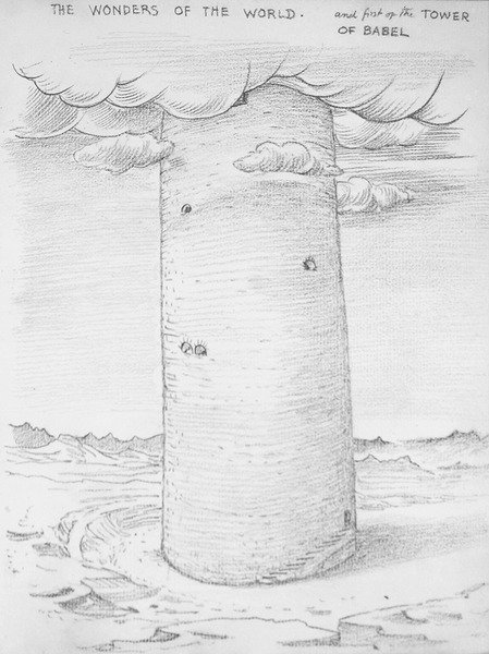 Maailman ihmeet - Baabelin torni (kynä paperille) tekijältä Edward Coley Burne Jones