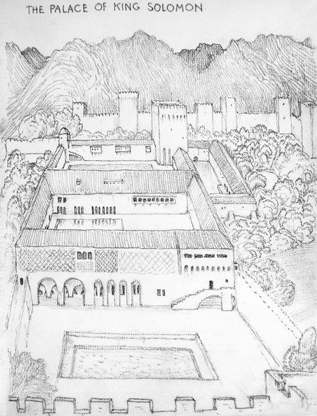 Kuningas Salomon palatsi (kynä paperille) tekijältä Edward Coley Burne Jones
