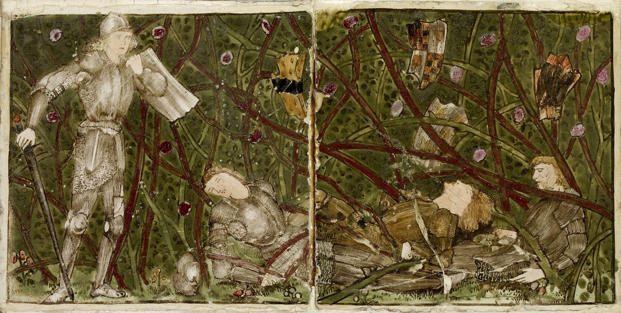 Kuudentoista laatan sarja, jotka on järjestetty pareittain muodostamaan kahdeksan kuvaa "Briar Rose" -tarinasta, 1862 - 1865 (keraaminen) tekijältä Edward Burne Jones