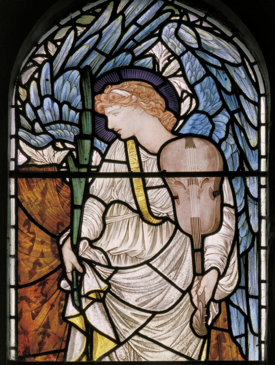 Enkeli palmun ja viulun kanssa, 1877 (lasimaalauksia) tekijältä Edward Burne Jones