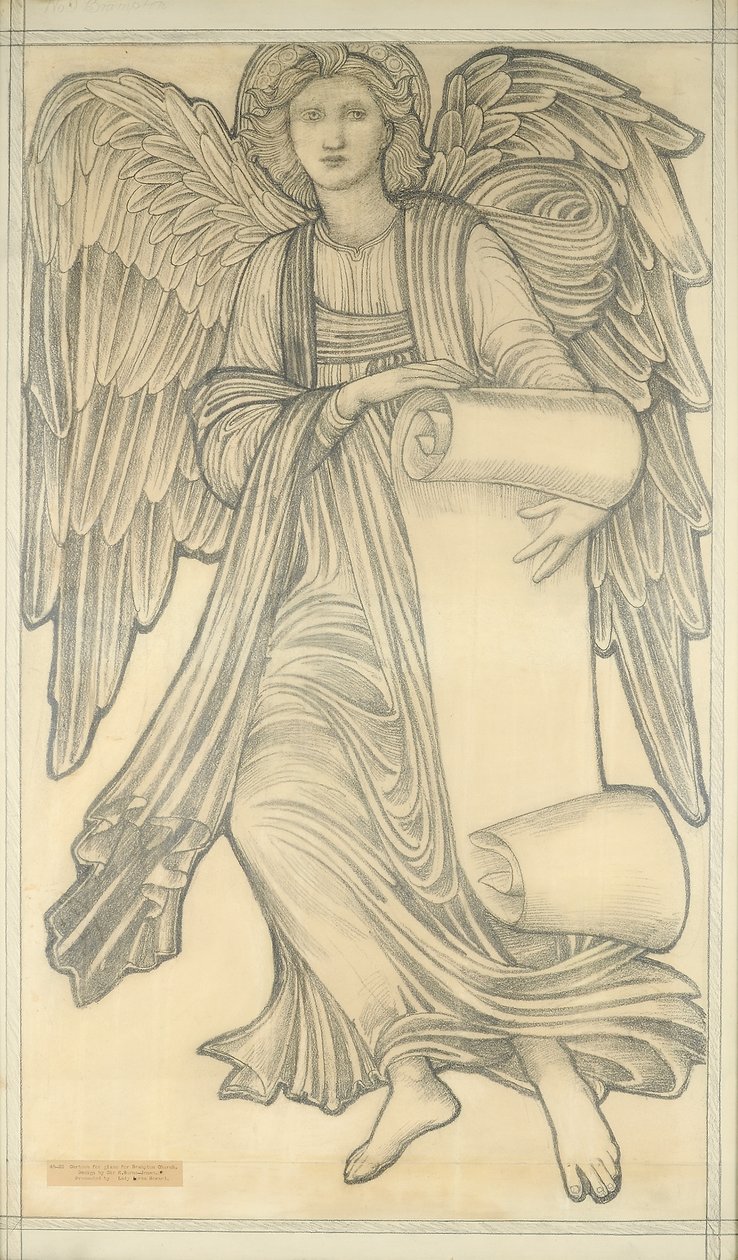 Enkeli rullalla - luku numero yhdeksän, 1880 (liitu paperille) tekijältä Edward Burne Jones