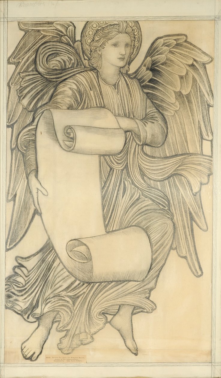 Enkeli rullalla - luku numero seitsemän, 1880 (liitu paperille) tekijältä Edward Burne Jones