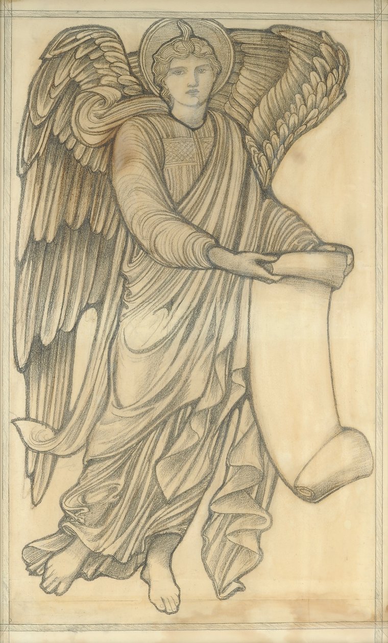 Enkeli rullalla - numero kuusi, 1880 (liitu paperille) tekijältä Edward Burne Jones