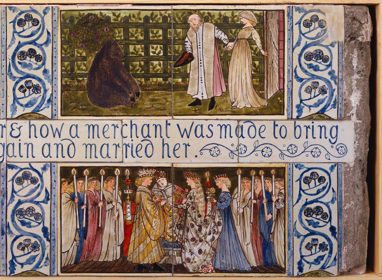 Beauty and the Beast -laattapaneeli, Morris, Marshall, Faulkner & Co., n. 1867 tekijältä Edward Burne Jones
