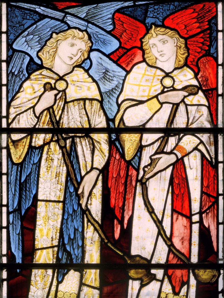 Vihkimisen enkelit, 1869 (lasimaalauksia) tekijältä Edward Burne Jones
