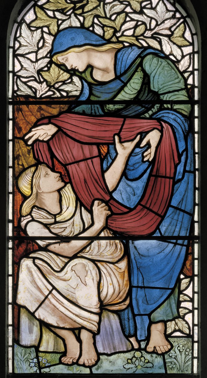 Alastomien vaatetus, 1877 (lasimaalauksia) tekijältä Edward Burne Jones