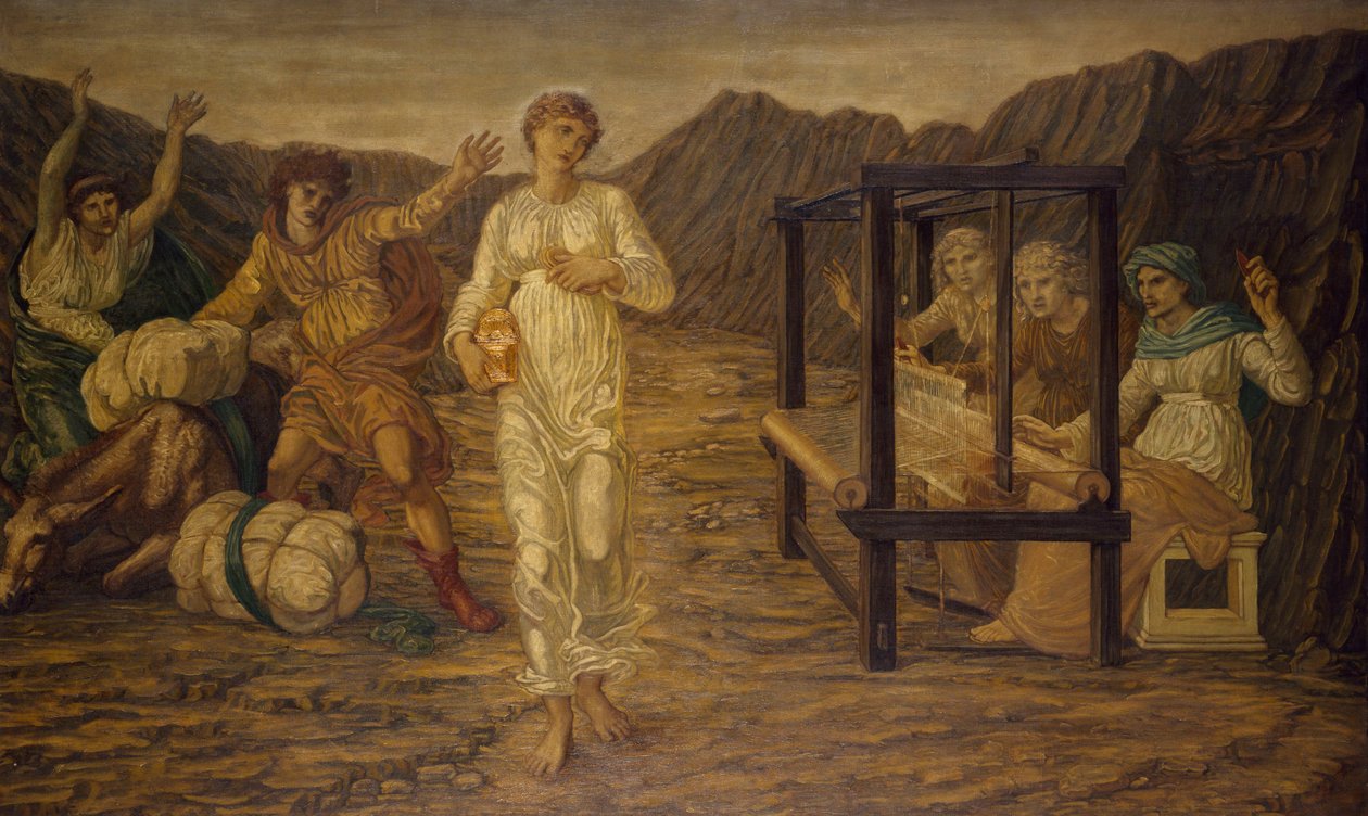 Cupid and Psyche - Palatsin vihreät seinämaalaukset - Psyyke asetti Venus the Task, 1881 tekijältä Edward Burne Jones