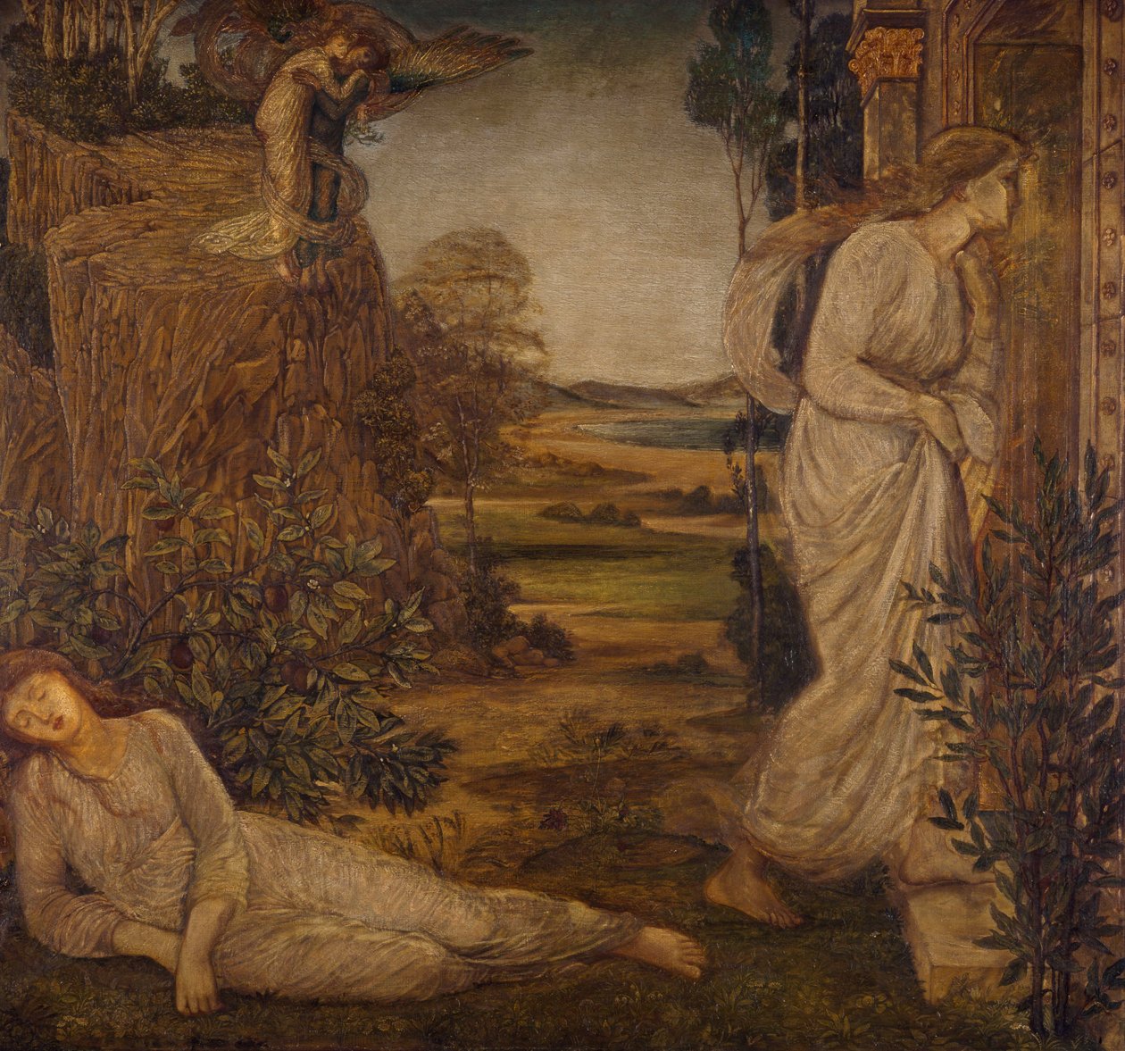 Cupid and Psyche - Palatsin vihreät seinämaalaukset - Zephyrus kantava psyyke vuorelle, 1881 tekijältä Edward Burne Jones