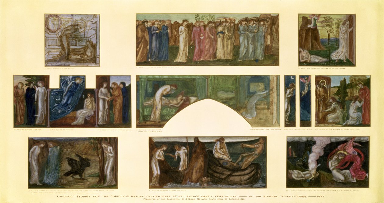 Suunnittelut "Amor ja Psyche" -koristeisiin No.1 Palace Greenissä, Kensingtonissa, 1872 tekijältä Edward Burne Jones