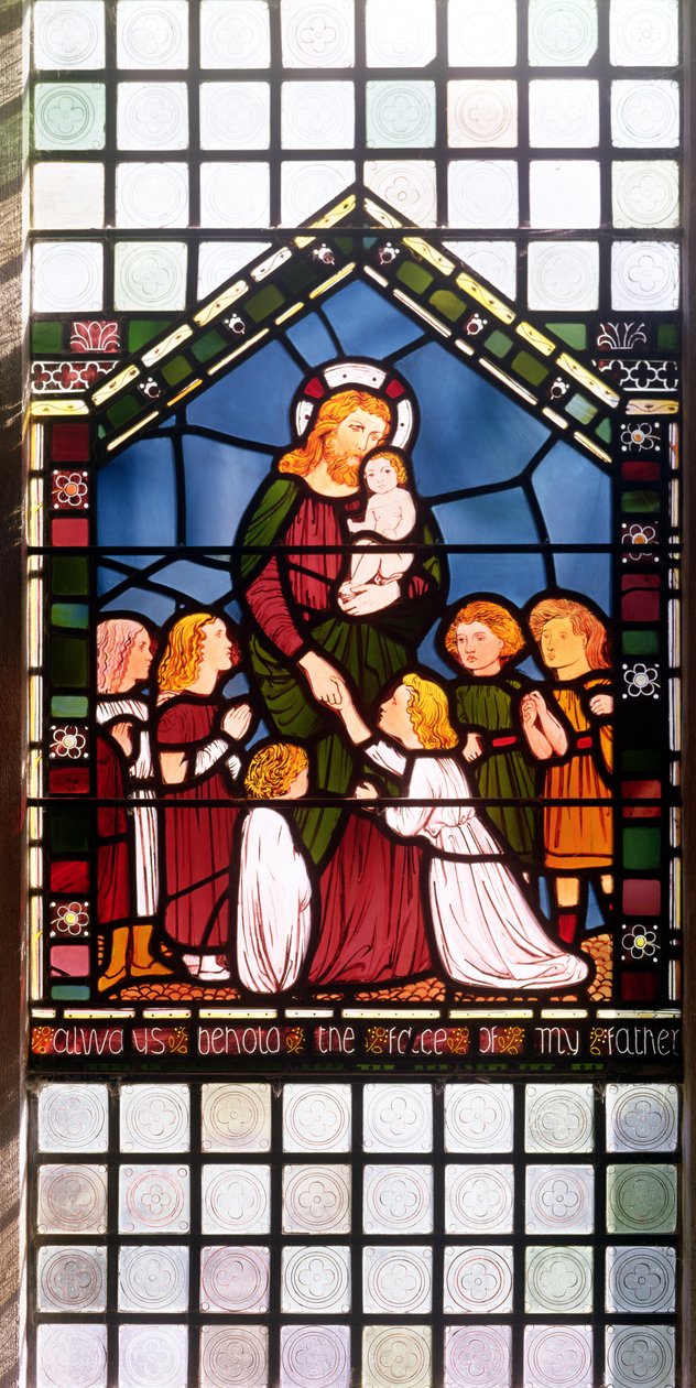 Yksityiskohta Kristuksesta, joka siunaa lapsia, 1861, lasimaalaukset 150156, yksityiskohta 1861 tekijältä Edward Burne Jones