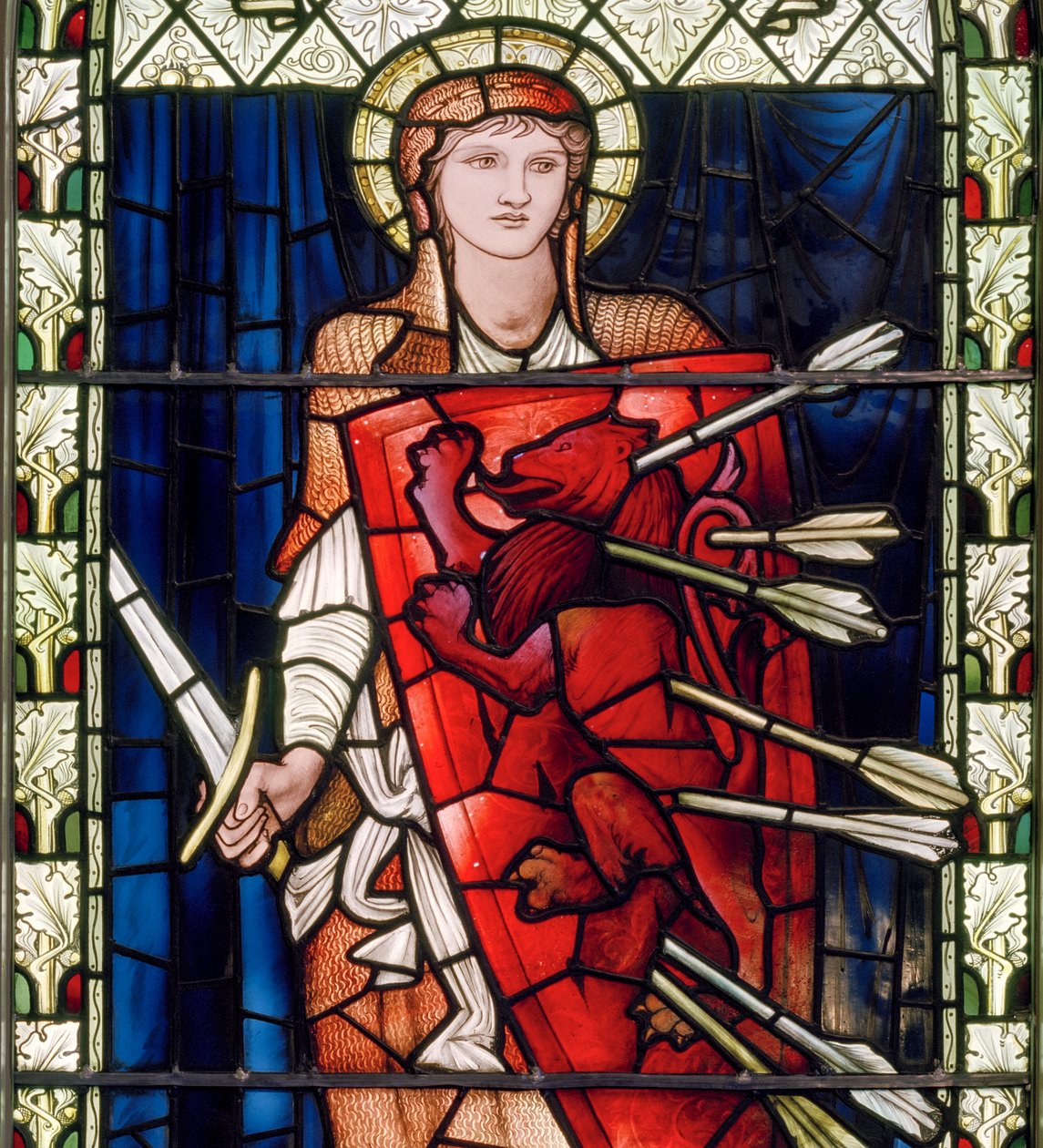 Linnoituksen hahmo, noin 1896 (lasimaalauksia) tekijältä Edward Burne Jones
