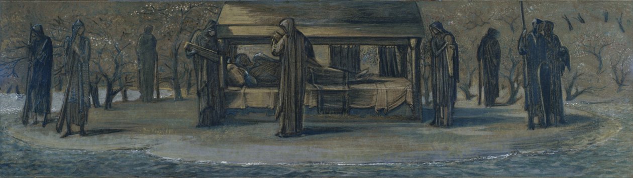 Kuningas Arthur Avalonissa, noin 1890 (sekatekniikka paperille). tekijältä Edward Coley Burne Jones
