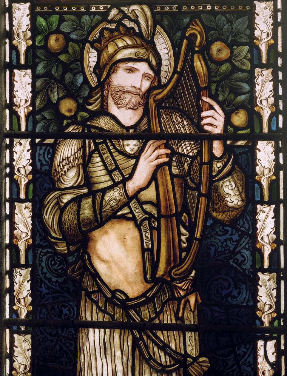 Kuningas Daavidin harppaus, 1876 (lasimaalauksia) tekijältä Edward Burne Jones