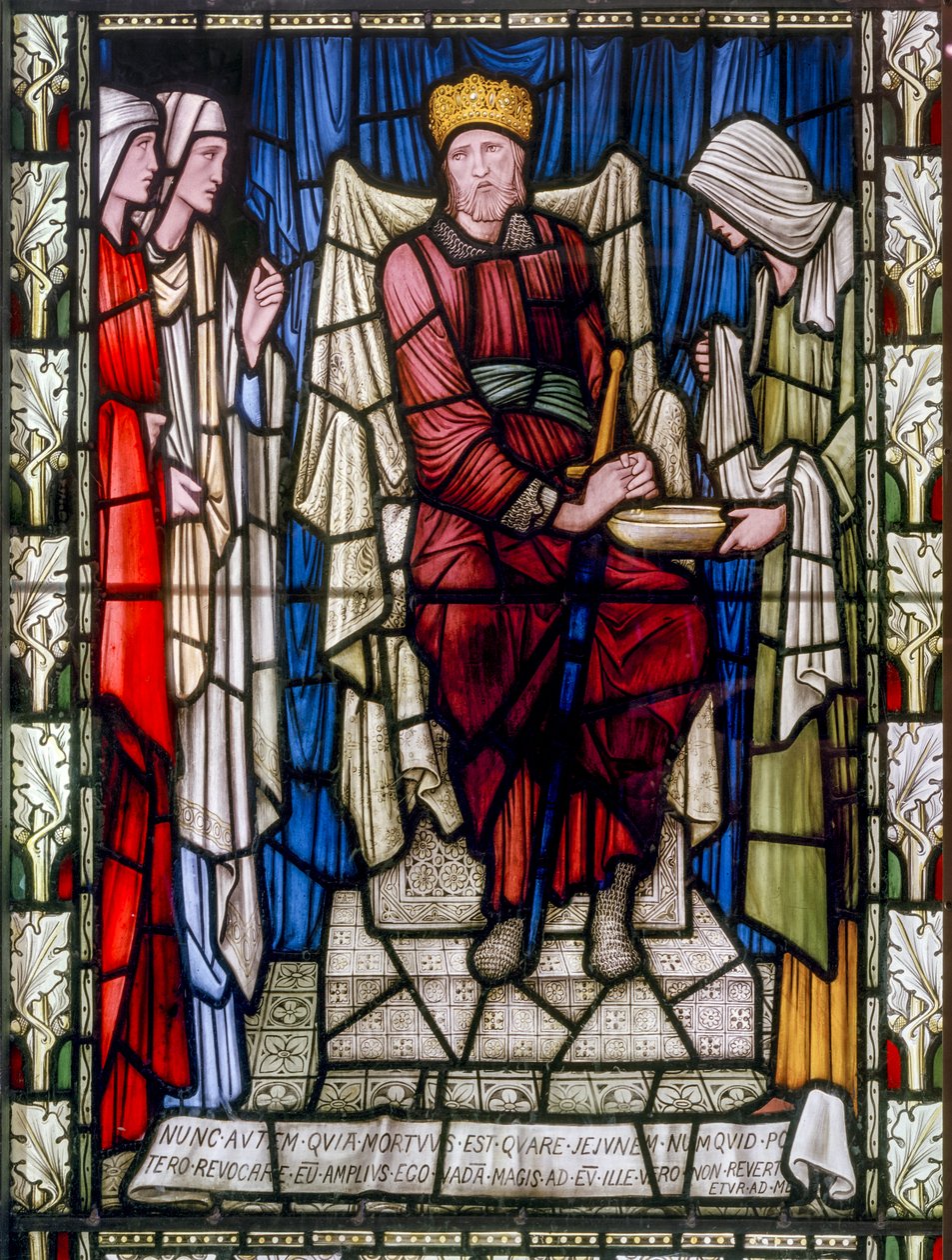 Kuningas Daavid ja hyväntekeväisyys, noin 1896 (lasimaalauksia). tekijältä Edward Burne Jones