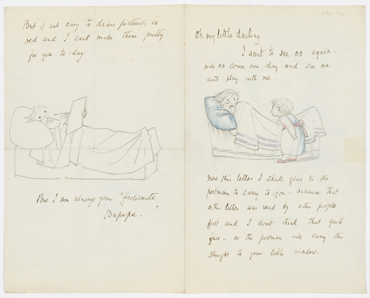 Kirje taiteilijan tyttärentytär Angela Thirkellille (kynä paperille) tekijältä Edward Burne Jones