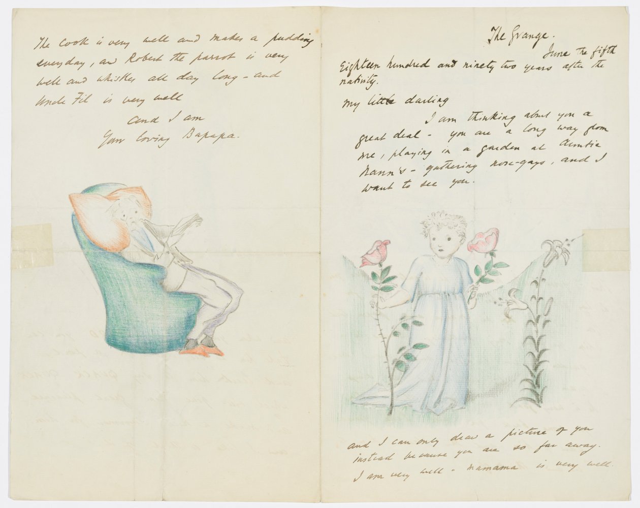Kirje taiteilijan tyttärentytär Angela Thirkellille (kynä paperille) tekijältä Edward Burne Jones
