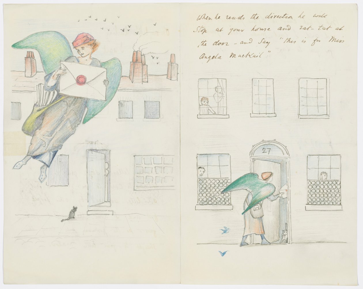 Kirje taiteilijan tyttärentytär Angela Thirkellille (kynä paperille) tekijältä Edward Burne Jones