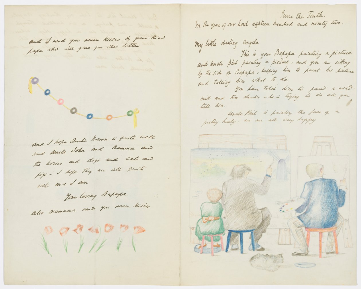 Kirje taiteilijan tyttärentytär Angela Thirkellille (kynä paperille) tekijältä Edward Burne Jones