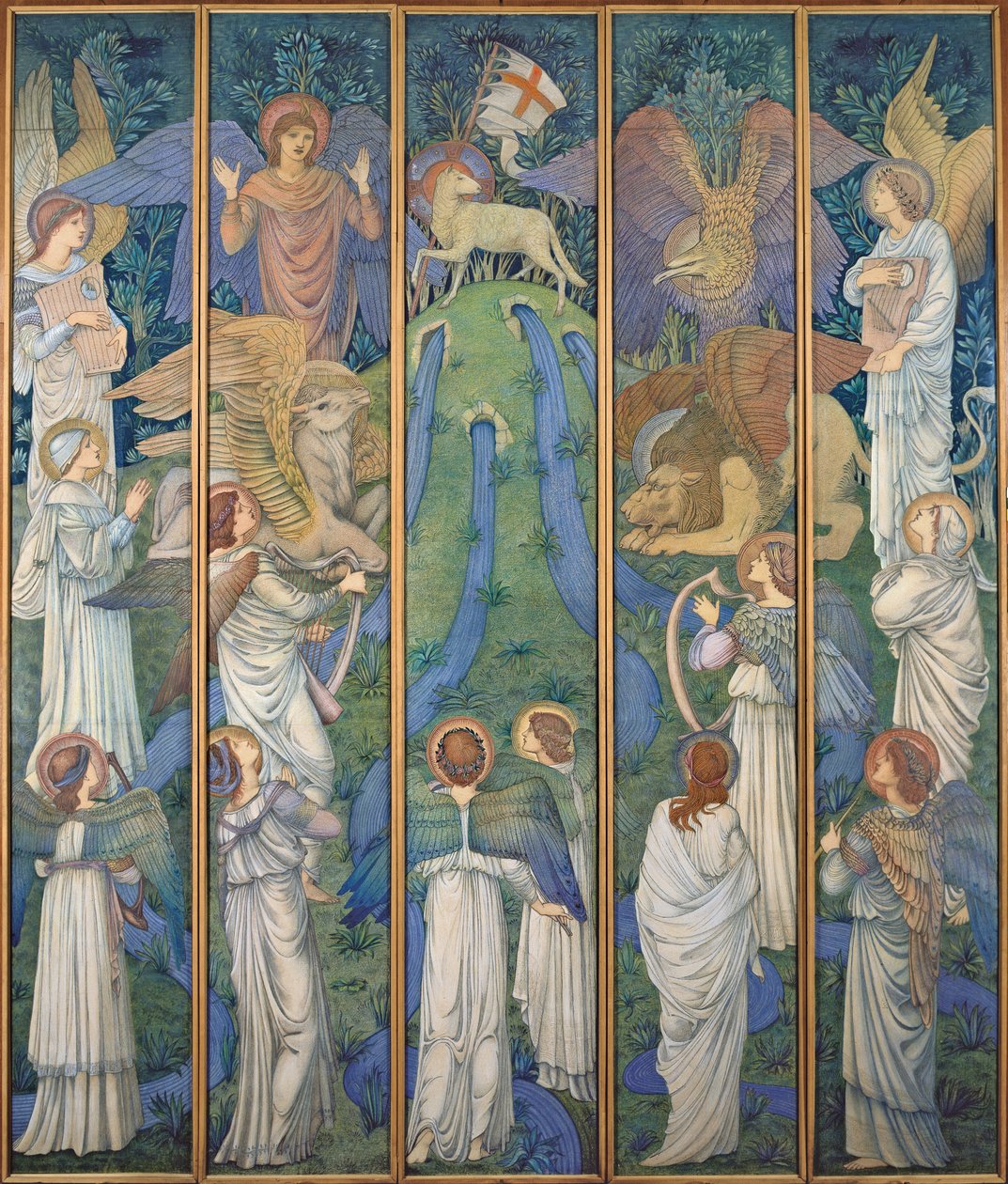 Paratiisi, Pyhän Karitsan palvonnan kanssa, n. 1875–1880 tekijältä Edward Burne Jones