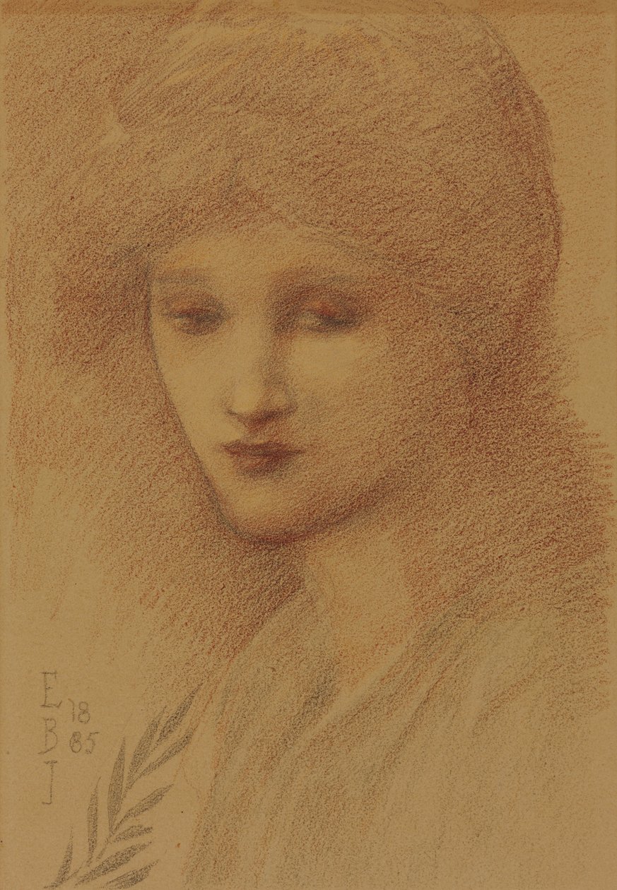 Muotokuva Laura Lytteltonista, uudesta vuokralaisesta, silmät alaspäin, 1885 tekijältä Edward Burne Jones