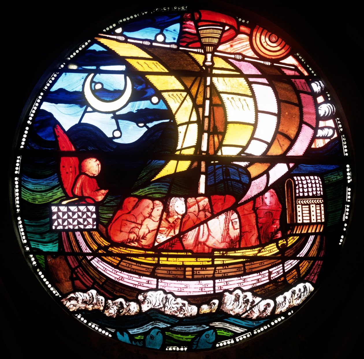 Sielujen laiva, luultavasti 1859, lasimaalauksen yksityiskohta 120181:stä tekijältä Edward Burne Jones