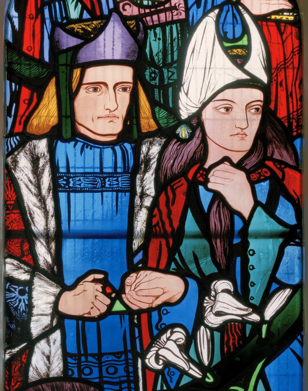 Salomo ja Saaban kuningatar, 1857 (lasimaalauksia) tekijältä Edward Burne Jones