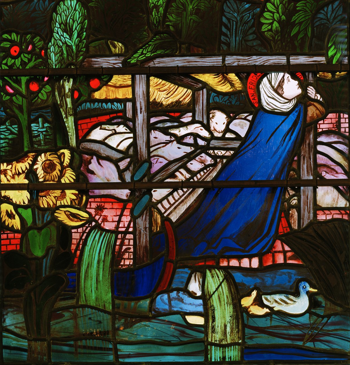 Pyhä Frideswide, yksityiskohta, 1859 (lasimaalauksia) tekijältä Edward Burne Jones