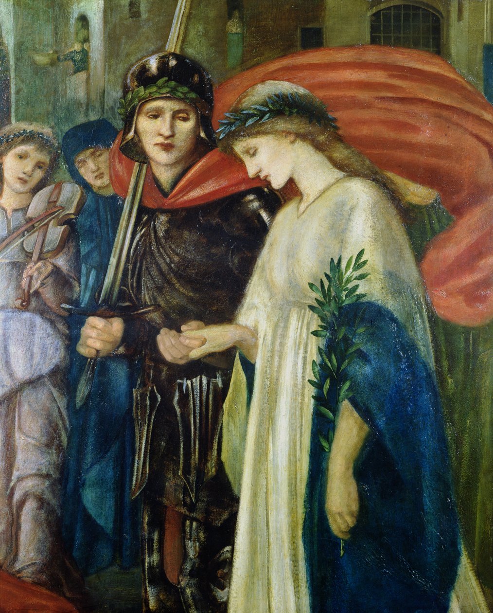 St. George and the Dragon: Nro 7 Paluu, yksityiskohta St. Georgesta ja prinsessasta tekijältä Edward Burne Jones