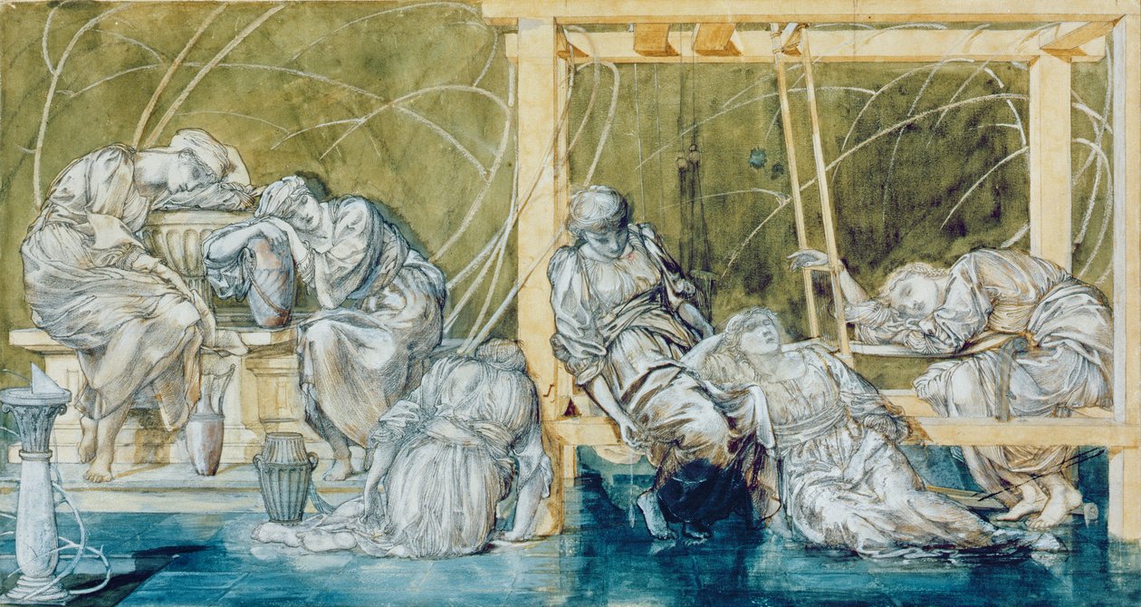 Tutkimus The Garden Courtille, Briar Rose -sarjasta (wc paperilla) tekijältä Edward Burne Jones