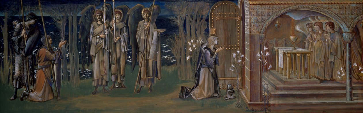 Tutkimus kuvakudos "The Attainment of the Holy Graal", n.1894 tekijältä Edward Burne Jones