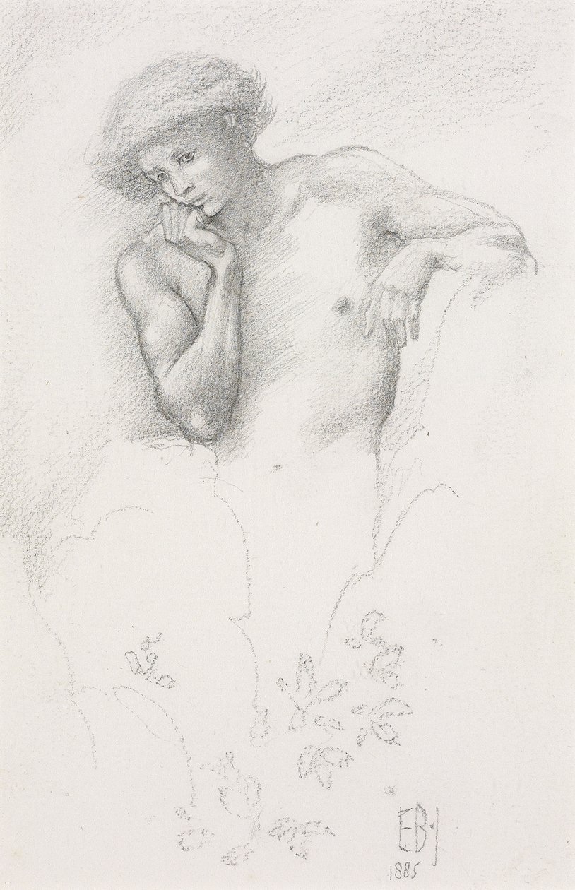 Tutkimus kukkulakeijusta "Arthur in Avalonissa", 1885 tekijältä Edward Burne Jones
