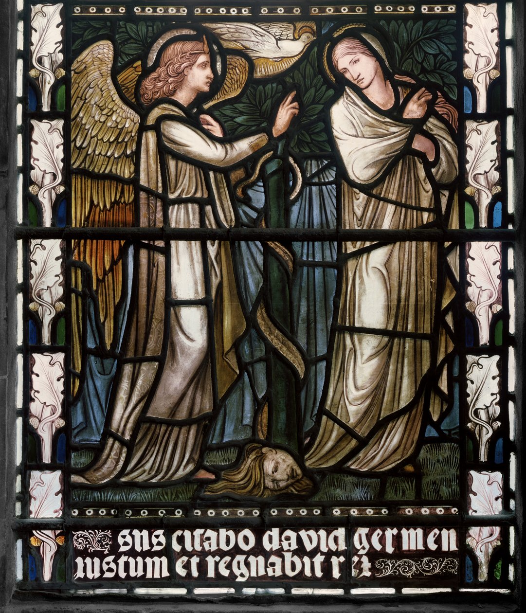 Marian ilmestys, 1876 (lasimaalauksia) tekijältä Edward Burne Jones