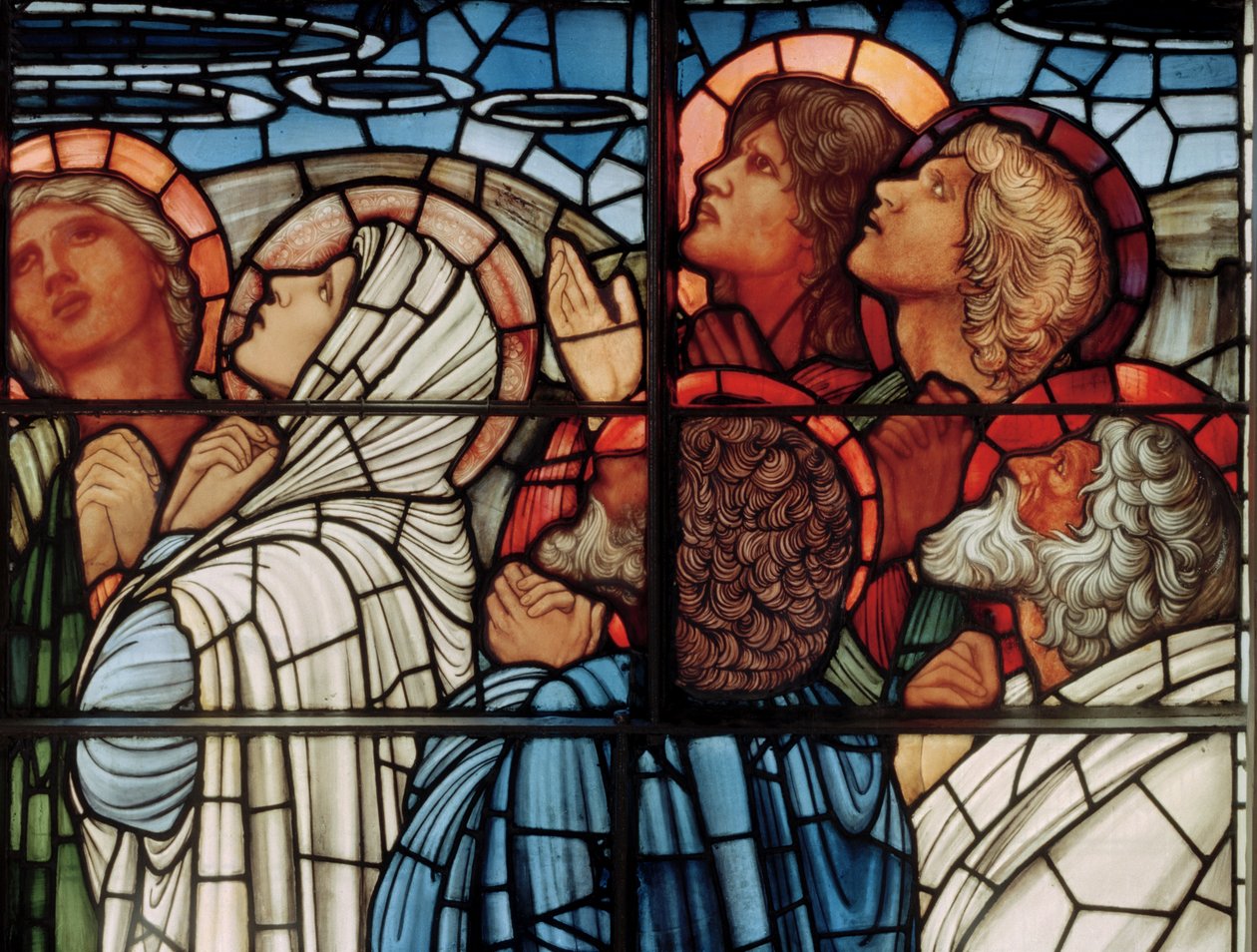 Ylösnousemuksen ikkuna, yksityiskohta, 1885 (lasimaalauksia) tekijältä Edward Burne Jones