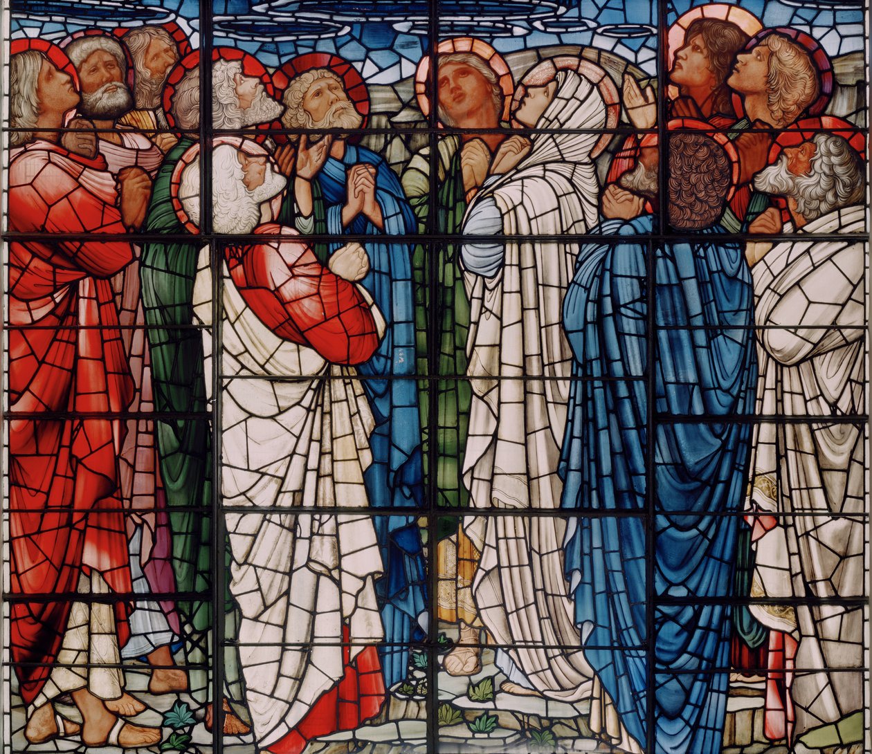 Ylösnousemuksen ikkuna, yksityiskohta, 1885 (lasimaalauksia) tekijältä Edward Burne Jones