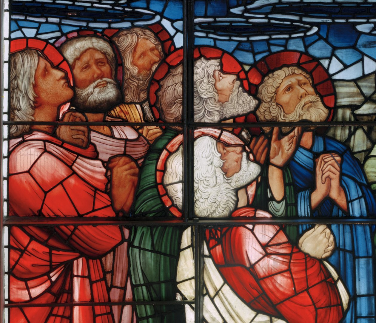 Ylösnousemuksen ikkuna, yksityiskohta, 1885 (lasimaalauksia) tekijältä Edward Burne Jones