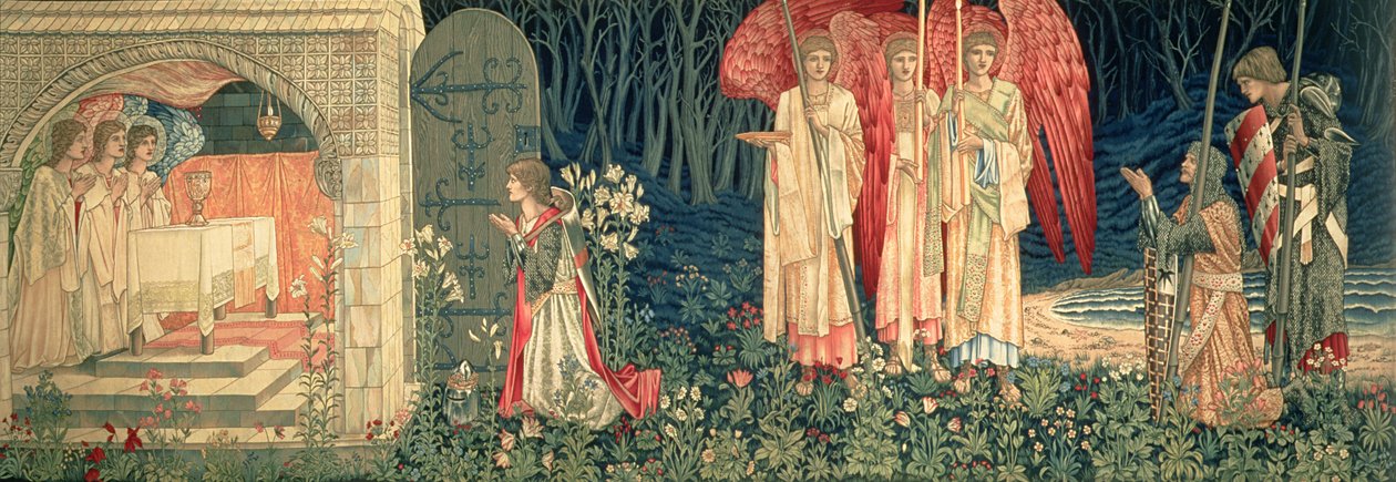 Saavutus; Vision of the Holy Graal Sir Galahadille, Sir Borsille ja Sir Percivalille sarjasta "The Quest for the Holy Graal", 1895-96 tekijältä Edward Burne Jones