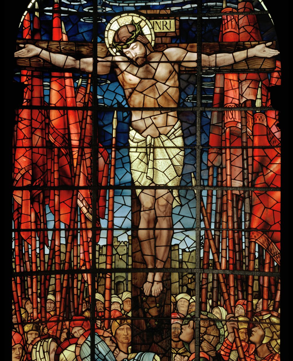 Ristiinnaulitseminen-ikkuna, yksityiskohta, 1888 (lasimaalauksia) tekijältä Edward Burne Jones