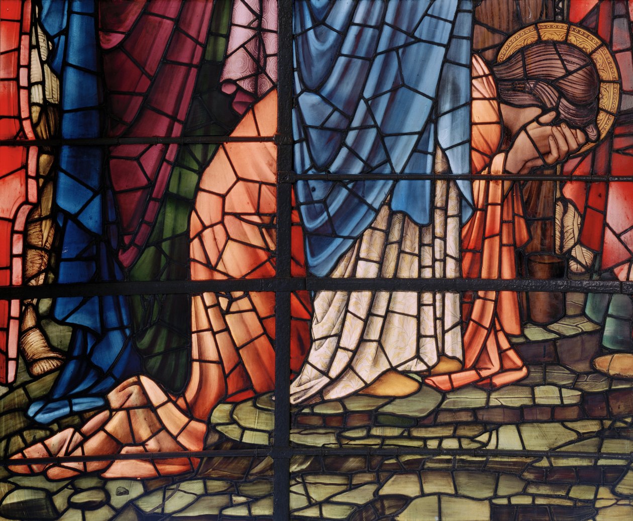 Ristiinnaulitsemis-ikkuna, yksityiskohta, Maria Magdaleena, 1888 (lasimaalauksia) tekijältä Edward Burne Jones