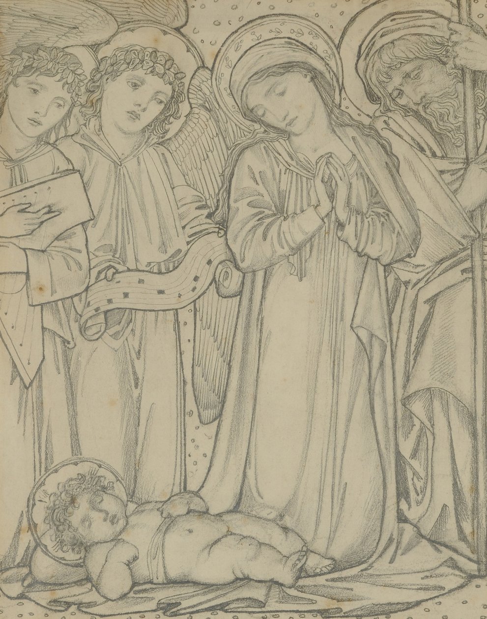 Pyhä perhe, n. 1874 (liitu paperille) tekijältä Edward Burne Jones