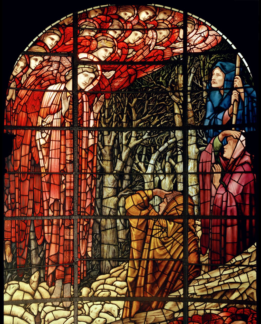 Syntymä-ikkuna, yksityiskohta, Paimenet, 1888 (lasimaalauksia) tekijältä Edward Burne Jones