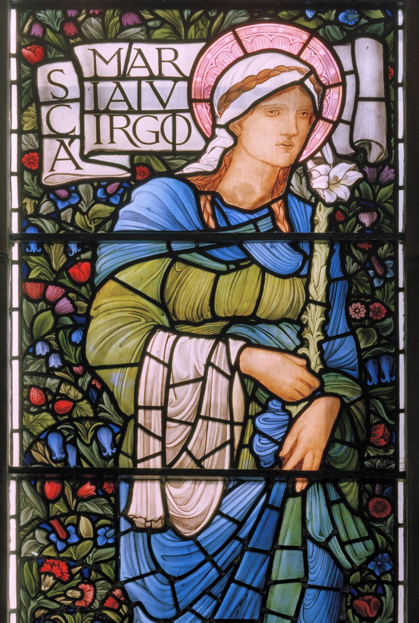 Neitsyt Maria, itäikkuna, 1880 (lasimaalauksia) tekijältä Edward Burne Jones