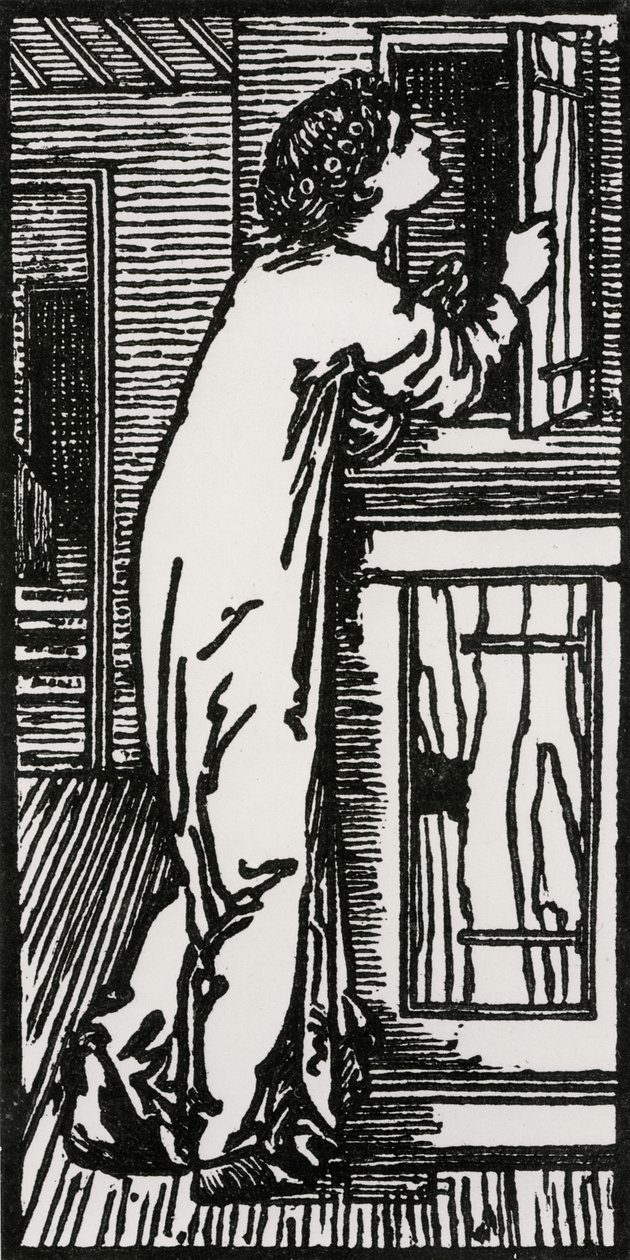 Psyke katselee kaappiin, 1866 tekijältä Edward Coley after Burne Jones